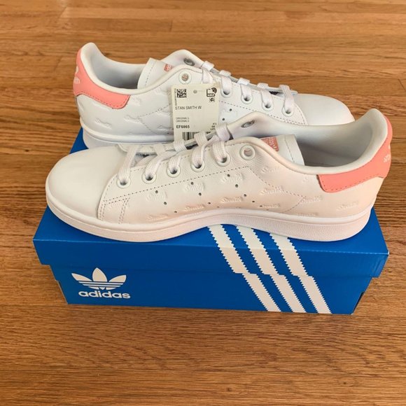 Adidas Stan Smith White/Glow Pink Womens Shoes - Picture 2 of 7